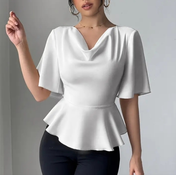 3/$30 Elegant White Peplum Top - Picture 1 of 7